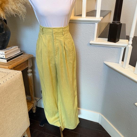 Everlane Lime Green 100% Linen Wide Leg High Waist Pants Set Size 0 - Picture 4 of 9